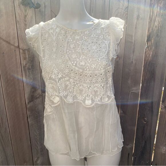 ZADIG VOLTAIRE DELUXE Embellished Blouse ivory chiffon size small - Picture 1 of 7